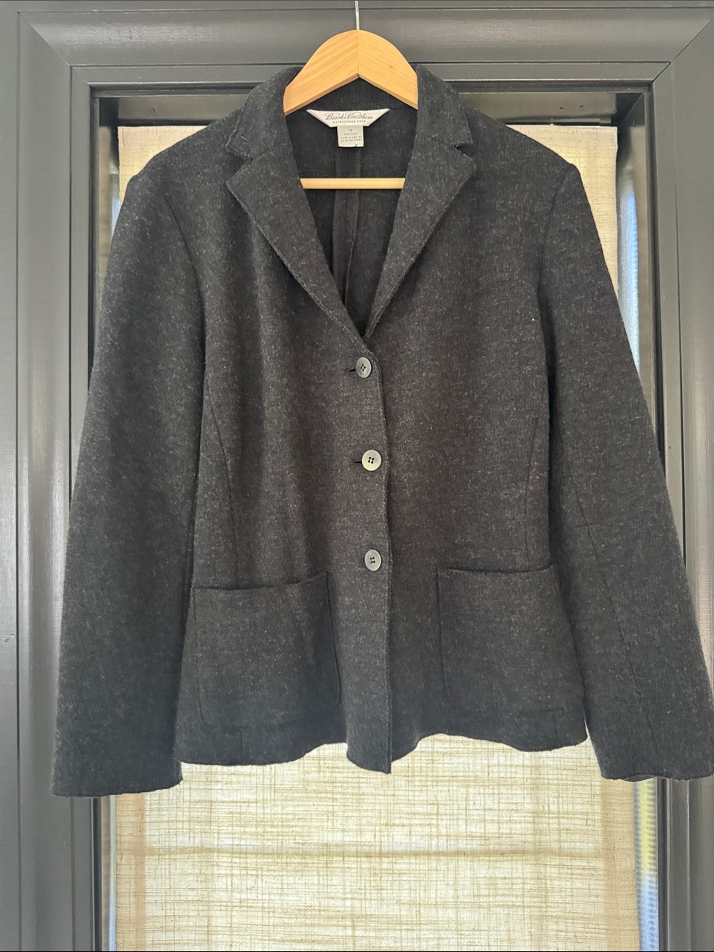 BROOKS BROTHERS Dark Charcoal Wool Three-Button Blazer SZ 12